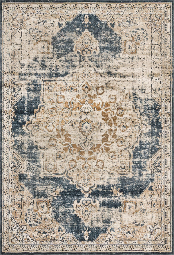 Unique Loom Chateau Roosevelt Machine Made Border Rug Dark Blue, Beige/Brown/Ivory 7' 1" x 10' 0"