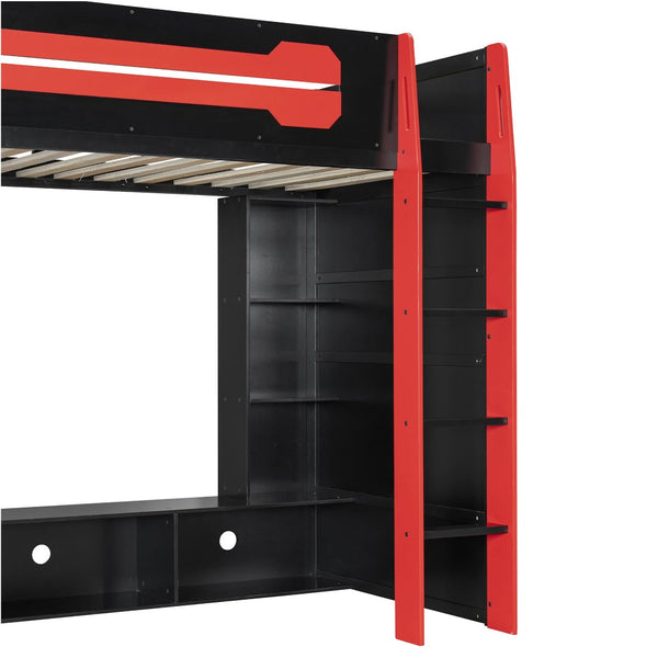 English Elm Twin Gaming Loft Bed with Desk Rgb Lighting and Multi-tier Shelves for Teen Rooms Red LT000160AAR