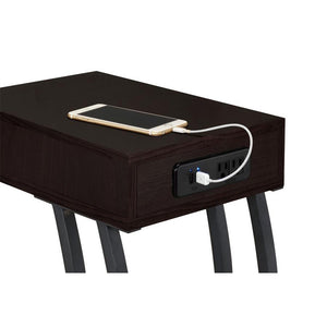 English Elm 1-drawer C-Shaped Side Table with Power Outlets and USB Ports, Antique Wood Finish, Metal Frame Accent Cappuccino B016P381111