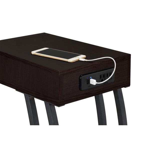 English Elm 1-drawer C-Shaped Side Table with Power Outlets and USB Ports, Antique Wood Finish, Metal Frame Accent Cappuccino B016P381111