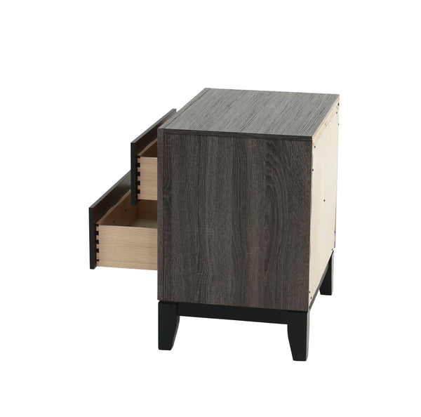 English Elm Bedroom Rustic Grey Oak Nightstand 2-Drawer Pine Bedside Table 24x16x25" Simple Stylish Storage for Lamps & Organized Rooms B011P248055
