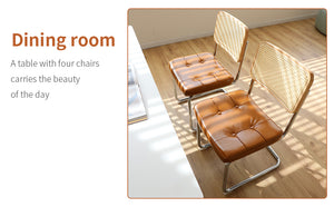 English Elm Dining Mid-Century Cantilever Chairs Set of 2 with Chrome Frame, Rattan Back and Faux Leather Seat Brown W2105P230515