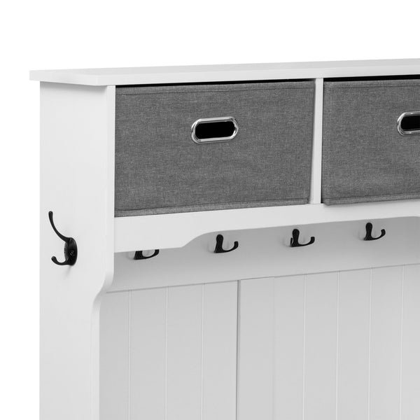 English Elm VIBE Hall Tree with 6 Hooks, Hinged Top Storage, Bench Seat & Drawers for Organized Entryway White N724P184891K