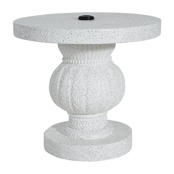 English Elm Berra Mgo Outdoor Umbrella Base Side Table Carved Leaf Marble Patio Accent N775P362775W