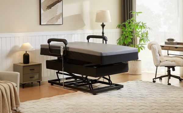 English Elm Hi-lo Adjustable Twin Bed with Motorized Lift Memory Foam Mattress Certipur Certified B2699S00089