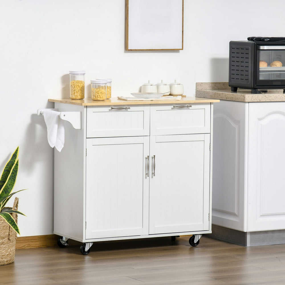 English Elm HOMCOM 41" Rolling Kitchen Island Cart with Rubberwood Top, Drawers, Shelves & Locking Casters W2225P173897