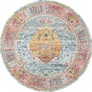 Unique Loom Baracoa Miramar Machine Made Border Rug Light Blue, Blue/Gold/Red/Purple/Olive/Yellow 8' 4" x 8' 4"