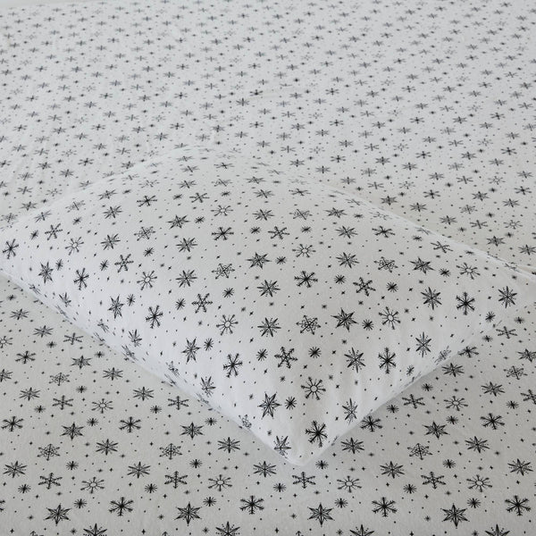 English Elm 4 Pcs Queen Sheet Set - Cozy Black Flannel With Snowflake Design For Warm Winter Nights Comfort B035P319675