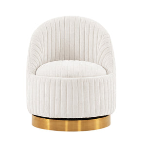 English Elm Leela Plush Chenille Swivel Lounge Chair with Brushed Gold Base, Ribbed Stitching, 440lb Capacity Cream B365P397955