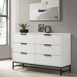 English Elm Taraval White 6-Drawer Dresser with Slim Black Pulls, Minimal Melamine Finish, Spacious Smooth Storage B062P375536