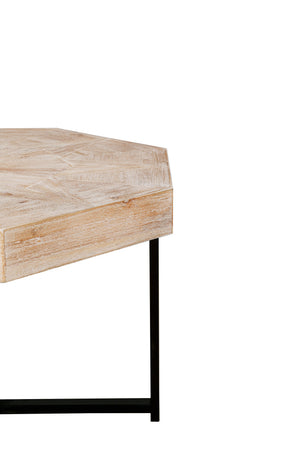 English Elm Wood Octagonal Vintage Patchwork Craft Farmhouse 30-Inch Wooden Table Top with Cross Metal Legs, Stylish Living Room Centerpiece Oak Natural Wood + Antique White W1445P193126