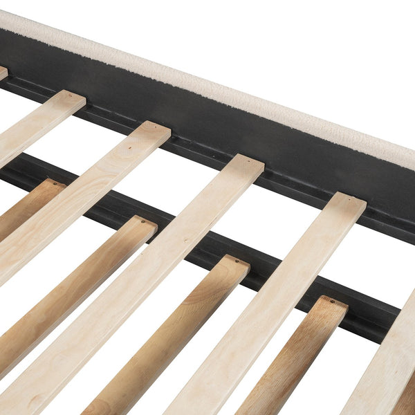 English Elm Teddy Twin Upholstered Platform Bed with Trundle, LED Smart Lighting, Plush Fleece, Sturdy Design Beige SF000055AAA