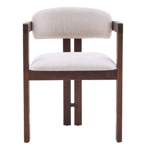 English Elm Indoor Solid Wood Round Back Dining Chairs Cushioned Beige Upholstered Set of Two Walnut N772P411377W