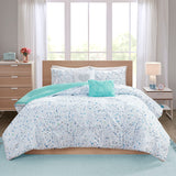 Intelligent Design Abby Modern/Contemporary Metallic Printed and Pintucked Comforter Set ID10-2114 Aqua blue