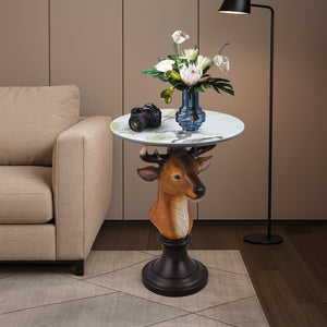 English Elm Horse Head Sculpted Resin End Table with Faux Marble Top for Bold Living Rooms W5398P454677