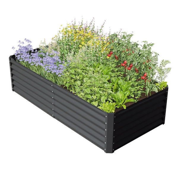 English Elm 6x3x1.5ft Galvanized Steel Raised Garden Bed Deep Root Planter for Yard Vegetables Dark Gray W1859P430206