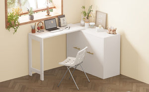 English Elm Twin Size Murphy Chest Bed With Foldable Cushion & Adjustable Desk - Space-Saving White Dresser Unit N733P272603W-GIGA