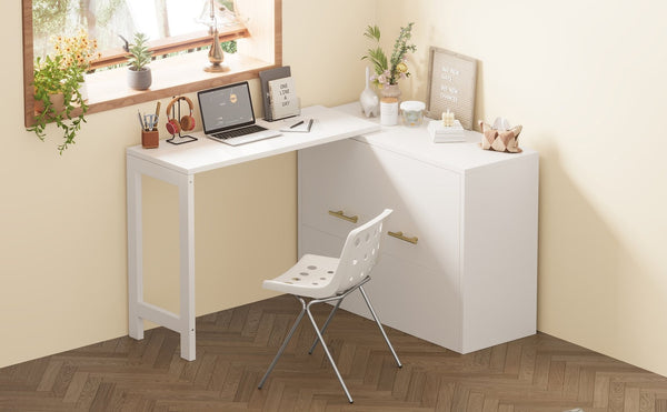 English Elm Twin Size Murphy Chest Bed With Foldable Cushion & Adjustable Desk - Space-Saving White Dresser Unit N733P272603W-GIGA