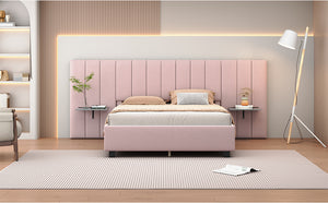 English Elm Queen Upholstered Platform Bed with Oversized Velvet Headboard, Built-In Shelves, Modern Comfort and Support for Relaxation Pink SF000138AAH