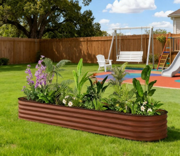 English Elm Metal Galvanized Steel Raised Garden Bed with Rubber Safety Edge for Outdoor Planting Dark Brown T3971P423843
