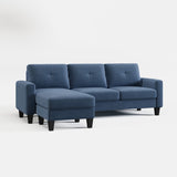 English Elm Living Room Furniture With Polyester Fabric L Shape Couch Corner Sofa For Small Space Blue