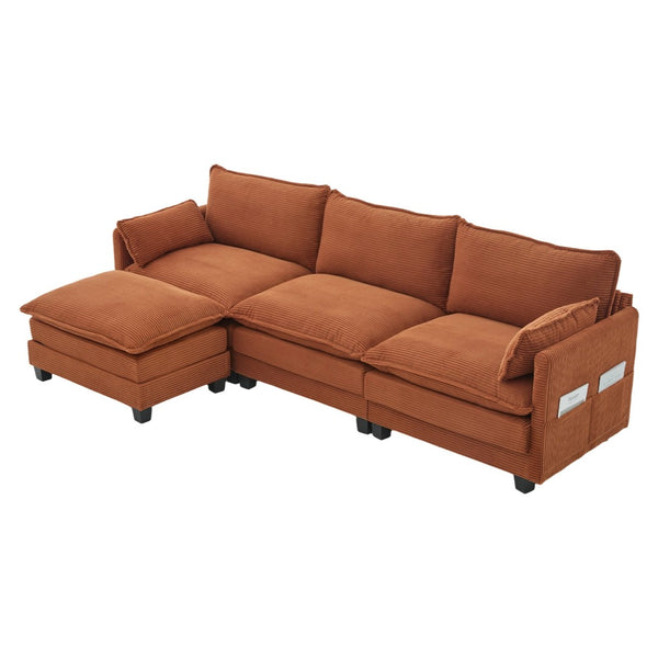 English Elm United We Win Modular Corduroy Sectional with Ottoman Low Profile Living Room Couch Orange W1568S00258
