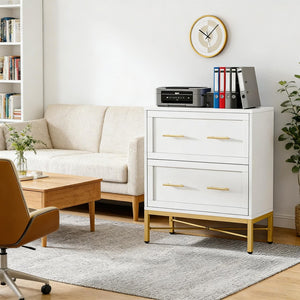 English Elm Multi-functional Nordic Filing Cabinet White Two Drawer Gold Handle Home Office Storage Gold,White T3971P449222
