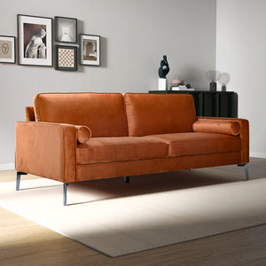 English Elm Ashcroft Furniture - Axten Orange Velvet Sofa - Performance Velvet Upholstery, Foam Cushions, Silver Metal Legs, High Feet Friendly B183P255327