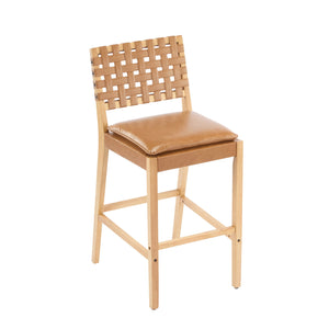 English Elm Christopher Knight Home® - Rieti PU Leather Barstools Set of 2 — Natural Rubberwood Frame, Geometric Crossback, Riveted Accents N775P271408B
