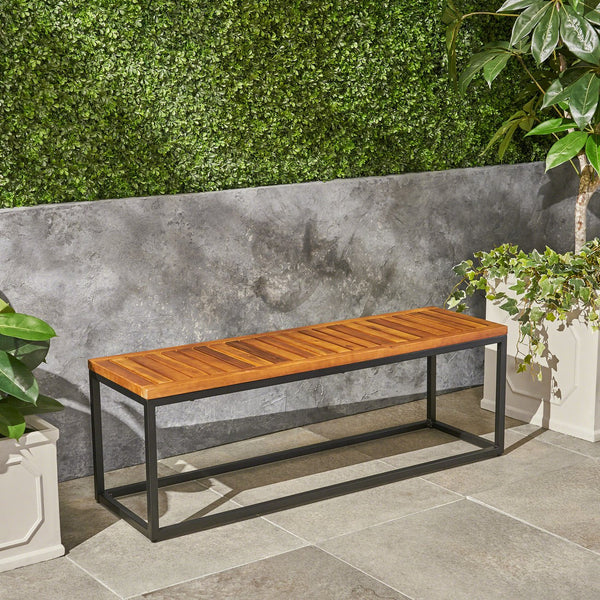 English Elm Christopher Knight Home® - JECO Industrial Wood and Metal Bench with Acacia Wood Seat and Black Iron Frame, Handcrafted Durable Finish Teak 62622.00WTCBLK