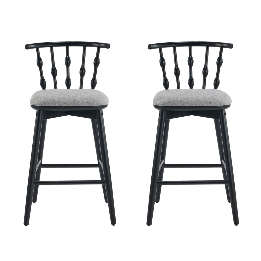 English Elm Christopher Knight Home® - Doria Sculptural Hourglass Back Barstool Set of 2 — Durable Rubberwood Frame, Plush Fabric Seat, Stylish Modern Appeal Black,Grey N775P299416B
