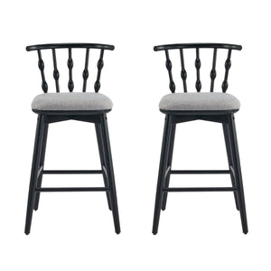 English Elm Christopher Knight Home® - Doria Sculptural Hourglass Back Barstool Set of 2 — Durable Rubberwood Frame, Plush Fabric Seat, Stylish Modern Appeal Black,Grey N775P299416B
