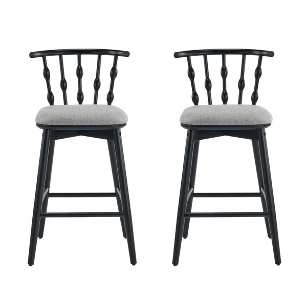 English Elm Christopher Knight Home® - Doria Sculptural Hourglass Back Barstool Set of 2 — Durable Rubberwood Frame, Plush Fabric Seat, Stylish Modern Appeal Black,Grey N775P299416B