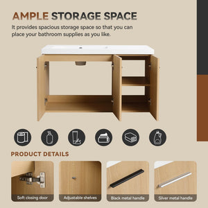 English Elm 36" Floating Bathroom Vanity Light Oak Modular Cabinet with Gel Coat Integrated Sink W3450S00076