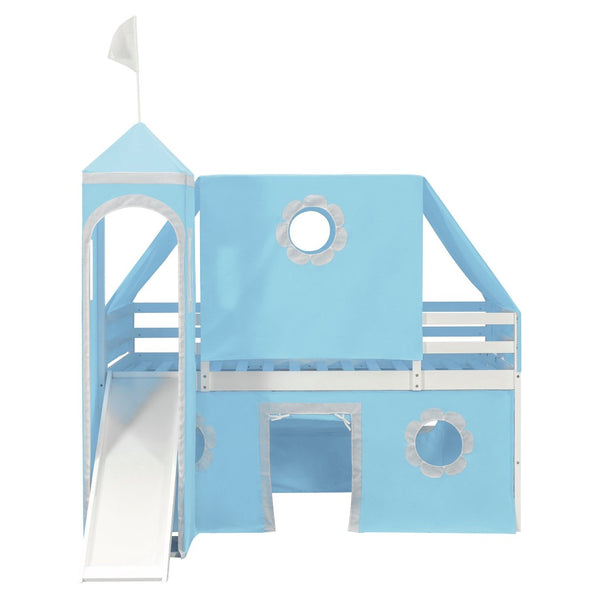 English Elm Twin Castle Loft Bed with Slide Tent Tower and Play Space for Kids Rooms Blue N708P249511C