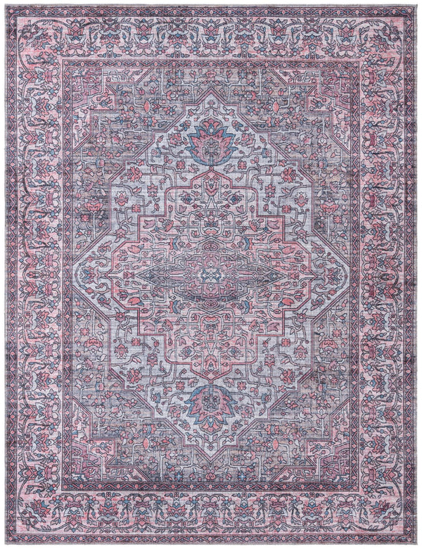 Unique Loom Mangata Mireille Machine Made Border Rug Beige and pink, Light Blue/Gray/Red/Black 7' 10" x 10' 0"