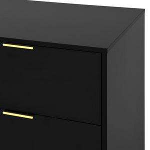 English Elm Black 9 Drawer Dresser with Gold Handles — 63" Deep Storage Chest, Modern Wooden Cabinet for Bedroom W409P307593