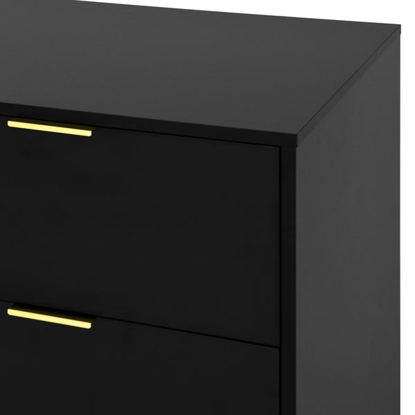 English Elm Black 9 Drawer Dresser with Gold Handles — 63" Deep Storage Chest, Modern Wooden Cabinet for Bedroom W409P307593