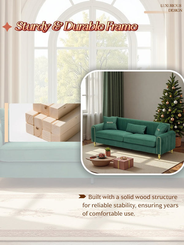 English Elm FX-P11-GR Contemporary 87.4" Upholstered 3-Seater Sofa with Pocket Springs, Plush Fabric & Pillows W576P360571