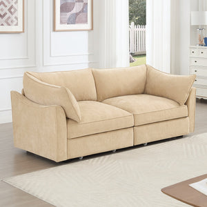 English Elm 2-Seater Chenille Sofa With Storage Drawers, Wraparound Cushions, And Crescent Armrests In Wheat W3041S00172