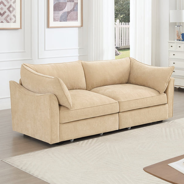 English Elm 2-Seater Chenille Sofa With Storage Drawers, Wraparound Cushions, And Crescent Armrests In Wheat W3041S00172