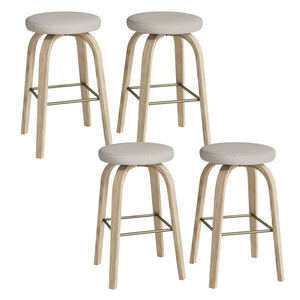 English Elm Swivel Backless Counter Stools Set of 2 with Fabric Seat Bentwood Legs Mid-century Modern Beige W3107P446882
