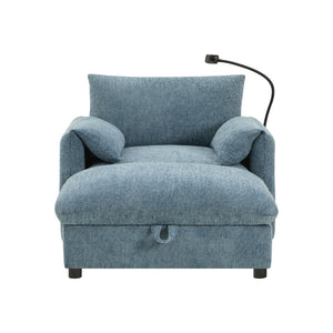 English Elm 37" Oversized Chenille Armchair with Ottoman Usb Charging Pocket Spring Living Room Blue N723P387145C