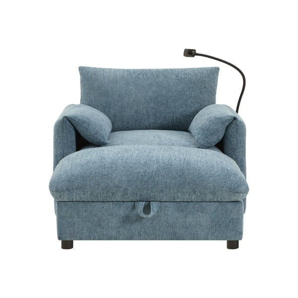 English Elm 37" Oversized Chenille Armchair with Ottoman Usb Charging Pocket Spring Living Room Blue N723P387145C