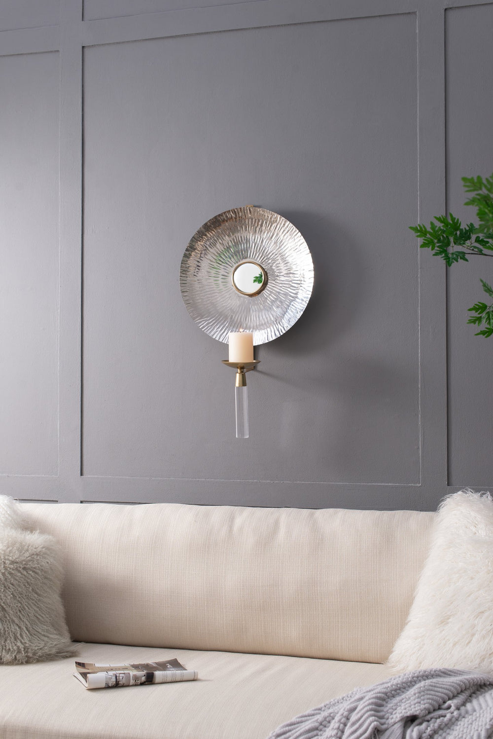 English Elm 17x8.5x27" Maria Wall Sconce — Modern Radial Metallic Finish Candle Plate, Elegant Ambient Lighting Fixture W2078P223132