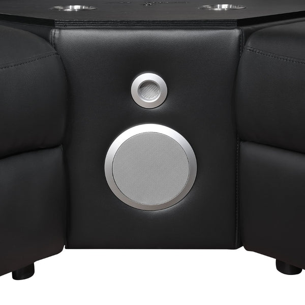 English Elm Nova Power Reclining Sectional with Bluetooth Audio Led Bar and Lift Top Wine Storage Black B009S02163