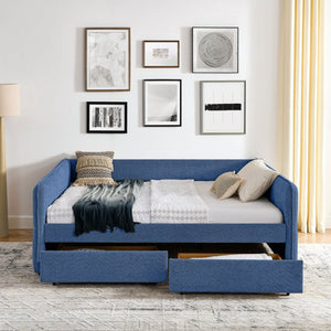English Elm Queen Boucle Tufted Daybed Sofa with Storage Drawers Eucalyptus Frame Guest Room Blue W1413S00179