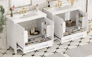 English Elm 72" White Bathroom Vanity Set with Dual Ceramic Sinks, Soft-Close Doors, Divided Drawers & Ample Storage, Solid Wood Frame, Easy Plumbing Access N729P000006K