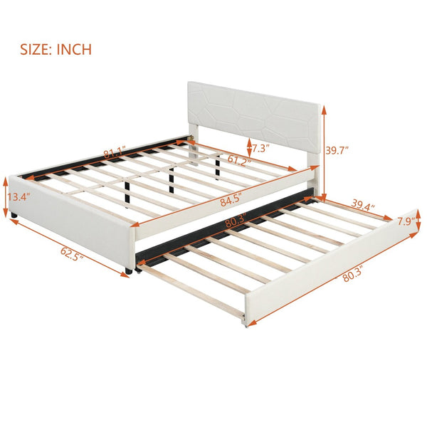English Elm Queen Linen Upholstered Platform Bed with Brick Textured Headboard and Pull Out Trundle SF000004AAA-1