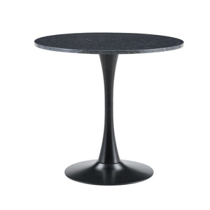 English Elm Round Faux Marble Tulip Pedestal Dining Table Mid Century Modern for Small Bistro Spaces Black+Gery W2920P405346
